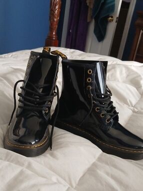 Dr. Martens  Air Wair Black Patent Lace-Up Ankle Boots